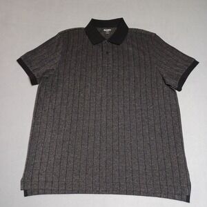 Old Navy Mens Classic Fit Pique Polo Shirt Charcoal Grey Pinstripe L 685275-00